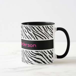 Caneca O tigre preto e branco na moda listra o nome