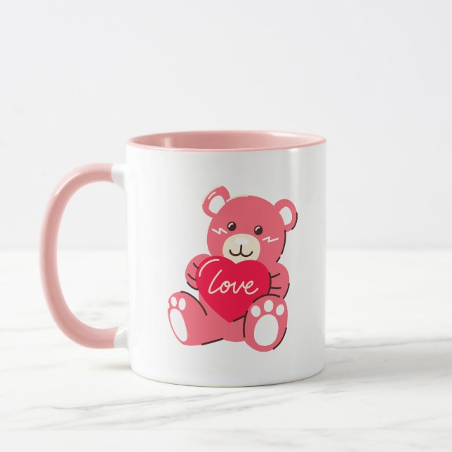 Caneca O Urso com Corações Design de Arte Moderna (Esquerda)