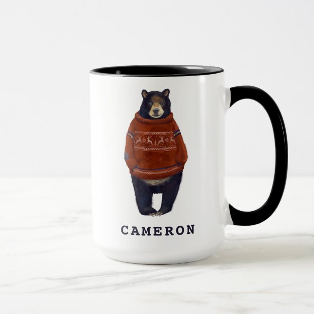 Caneca O urso vermelho da camisola da rena | adiciona seu (Direita)