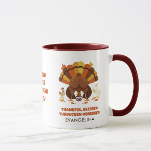 Caneca OBCECADO POR TURDUCKEN Friendsgiving de Ação de Gr