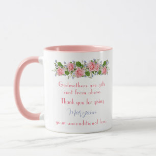 Caneca Obrigado Madrinha Dando Flores Rosa, Personalizada