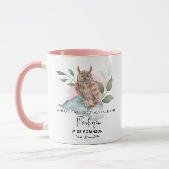Caneca Obrigado Professor Modern Watercolor Owl (Esquerda)