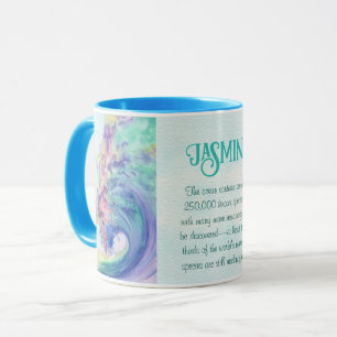 Caneca Oceano Wave Watercolor por Miranda Custom Text Blu