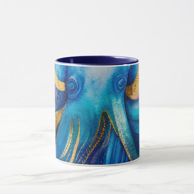 Caneca Octopus Dourado de Turquesa Azul (Centro)