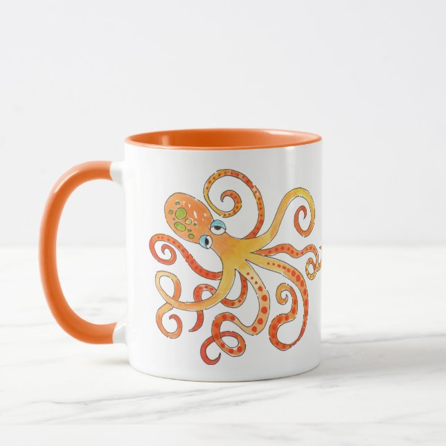 Caneca Octopus Laranja Engraçado (Esquerda)