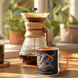 Caneca Octopus Orange Mandala Blue