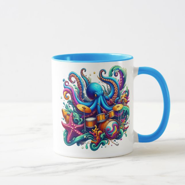 Caneca Octopus tocando tambores Sinfonia do Mar Percussiv (Direita)
