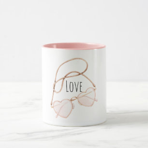 Caneca Óculos de Coração Rosa Bege