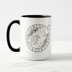 Caneca Odin Corvo Coruja Mitologia Viking runas rúnico