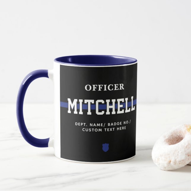 Caneca Oficial de Polícia Personalizado Linha Azul Fino (Com Donut)