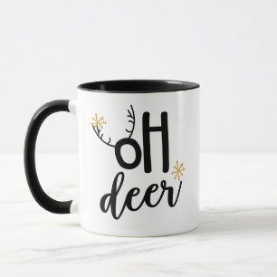 Caneca Oh Deer Rena Chifre Flocos de Neve, Presente de Na