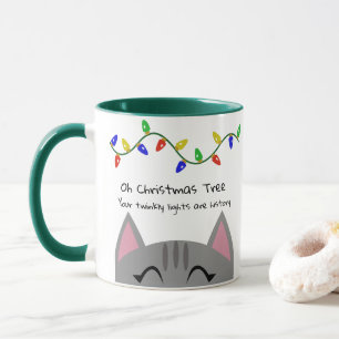 Caneca Oh gato & luzes de gato malhado da árvore de Natal