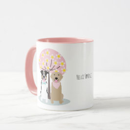 Caneca Olá, Cães Primavera, por Cherry Blossom Tree