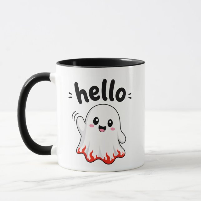 Caneca Olá Fantasma Fofo com Borda de Chama Fogueira (Esquerda)