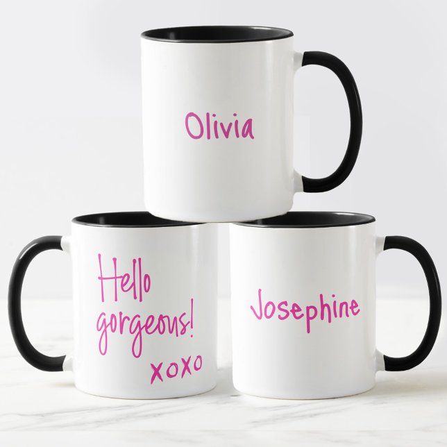 Caneca Olá, linda Galentine's Day XOXO Personalizada (Personalized "Hello Gorgeous!" Mugs for your Galentine's day celebration.)