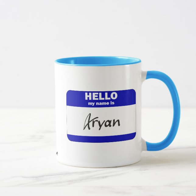 Caneca Olá! meu nome é Aryan (azul) (Direita)