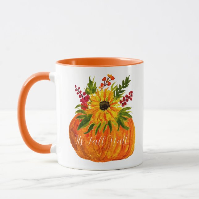 Caneca Olá Outono Girassóis Abóbora Outono Rústico (Esquerda)
