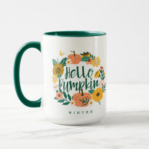 Caneca Olá Pumpkin Fall Wildflower Borboleta Wreath
