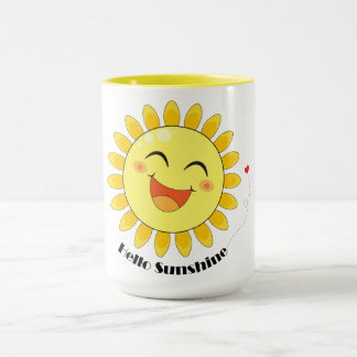 Caneca Olá Sunshine Desenho de Sol Fofo Arte de Vibração