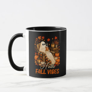Caneca Olá Vibrações de Outono Fantasma Fofo Abóbora de O