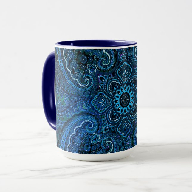 Caneca Olhar Bostálgico Paisley Azul (Frente Esquerda)