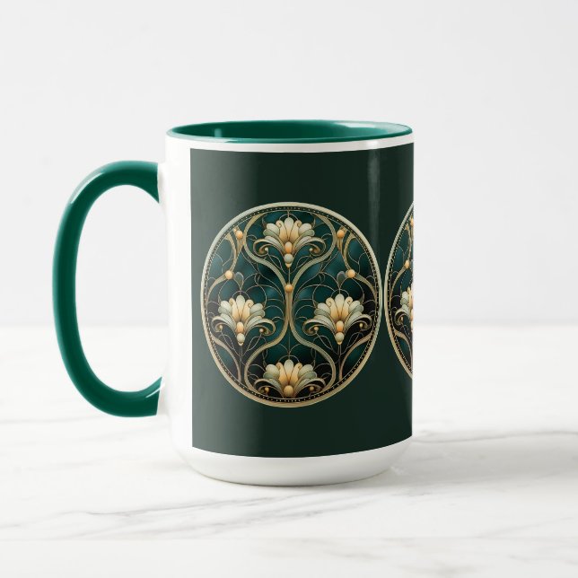 Caneca Olhar Vintage Verde Dourado Branco Art Déco (Esquerda)