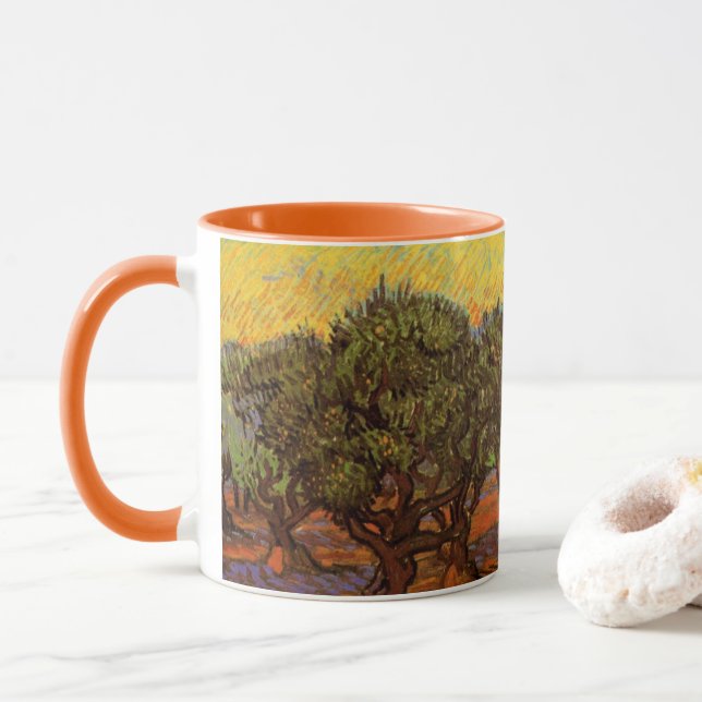 Caneca Olive Grove, Orange Sky, por Vincent van Gogh (Com Donut)