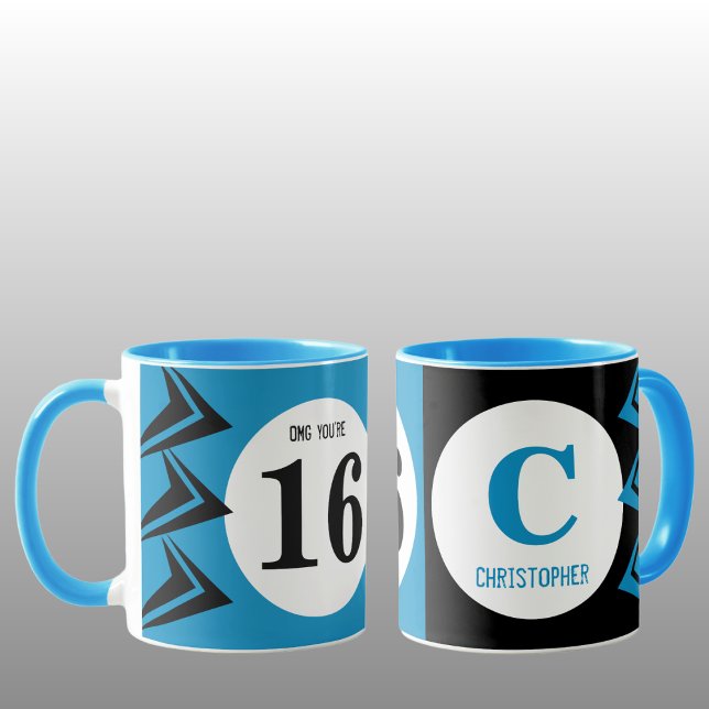 Caneca OMG, você tem 16 monogramas de nome azul e preto (Criador carregado)