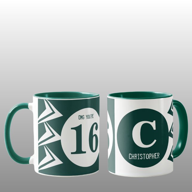Caneca OMG, você tem 16 monogramas verde e branco (Criador carregado)