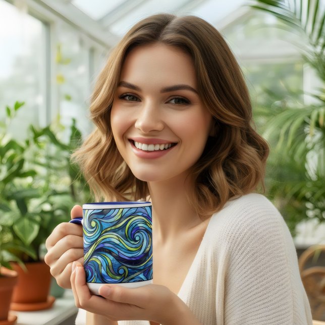 Caneca Ondas azuis de café em vidro manchado (Criador carregado)