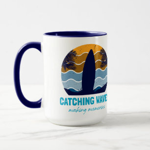 Caneca Ondas de Captura Surfboard Retro Sunset Beach