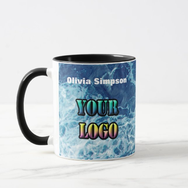 Caneca Ondas do mar do oceano personalizadas azul marinho (Esquerda)