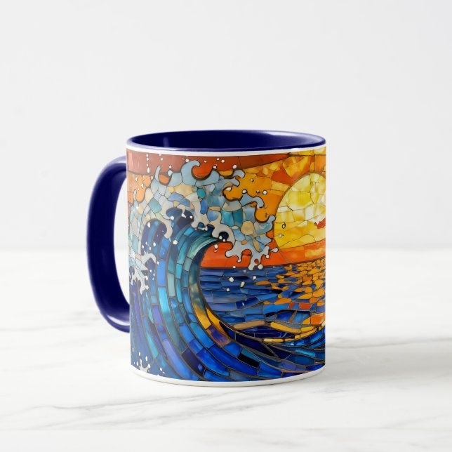 Caneca Ondas do Oceano Costeiro Pôr do Sol   (Frente Esquerda)