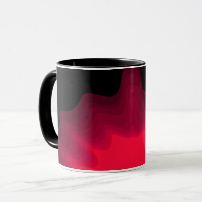 Caneca Ondas pretas e vermelhas pintura abstrata (Frente Esquerda)
