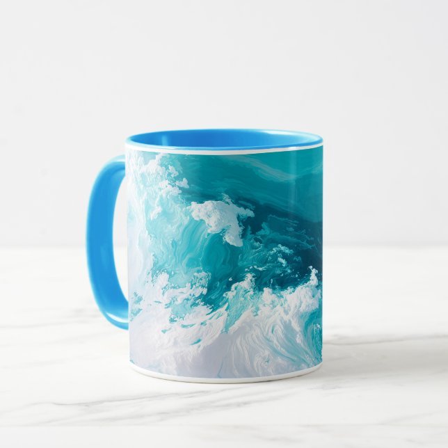 Caneca Ondas Turbulentas de Turquesa Arte Abstrata de Ond (Frente Esquerda)