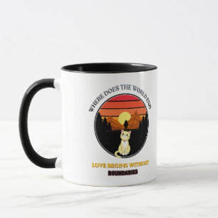 Caneca Onde o Mundo Acaba Gato Fofo Pôr do Sol Retro T