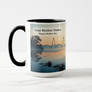 Caneca Ondulações do Coração no Lago ao Nascer do Sol