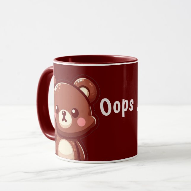 Caneca Oops Cute Teddy Bear – Kawaii Mug Design (Frente Esquerda)
