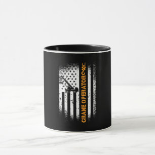 Caneca Operador de Crane Construção Site American Flag