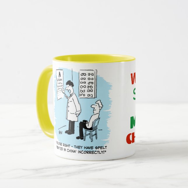 Caneca Óptico fazendo um exame de vista (Frente Esquerda)