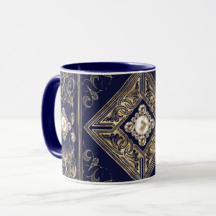 Caneca Opulsão do ornamentado   Farinha azul e Dourada