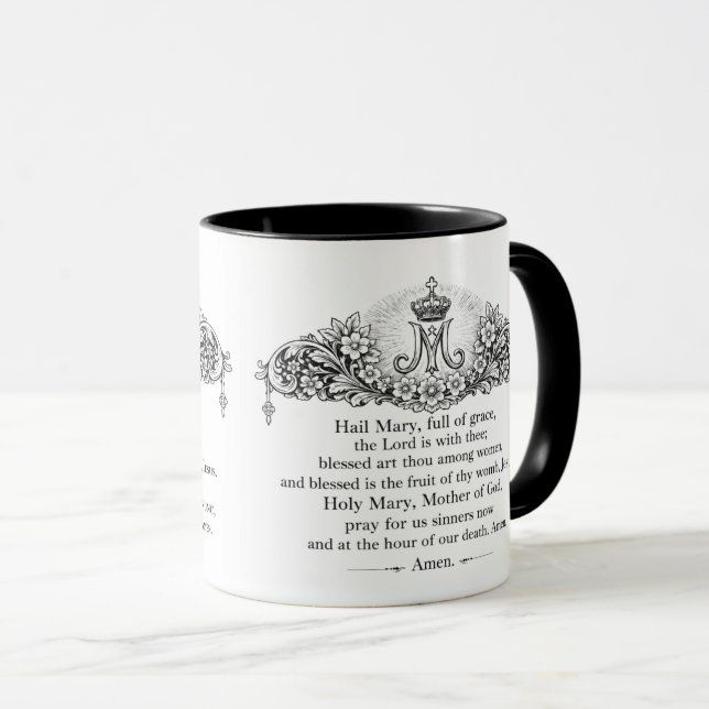 Caneca Oração Ave Maria em Inglês e Latim Católica (Frente Esquerda)