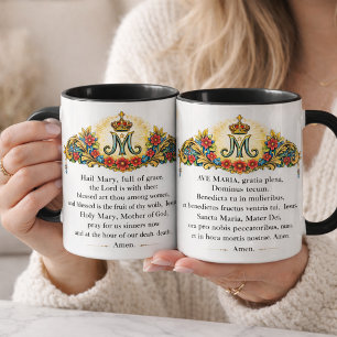 Caneca Oração Ave Maria em Inglês e Latim Católica