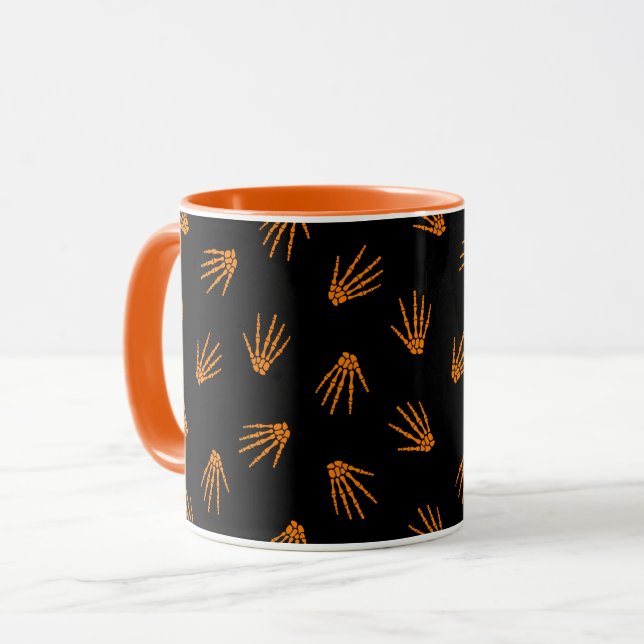 Caneca Orange Bones Elegante Vintage Halloween (Frente Esquerda)