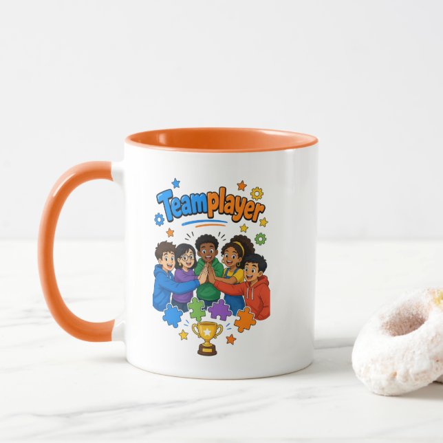 Caneca orange weiß Kinder Teamplayer (Com Donut)