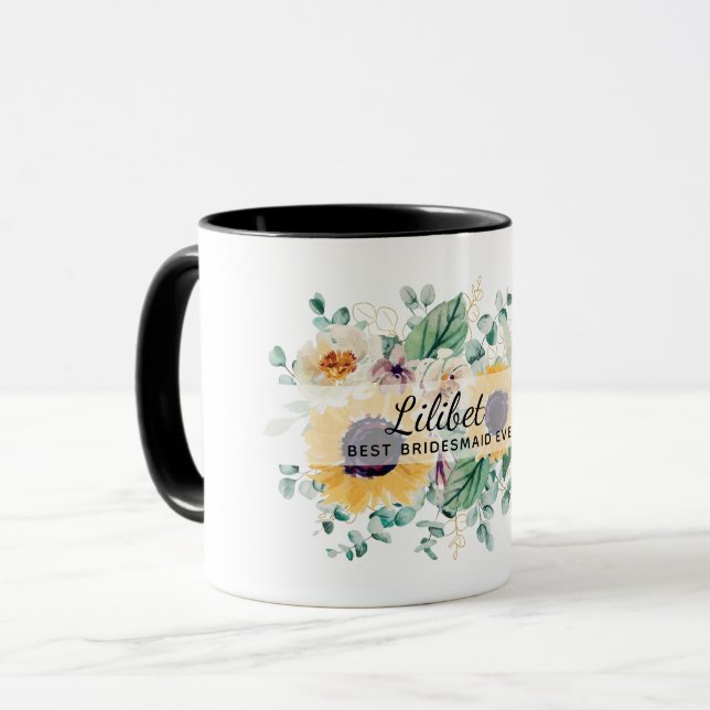 Caneca Orçamento Bridesmaid Bridal Party Dotou FLORES (Frente Esquerda)