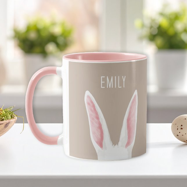 Caneca Orelhas de Coelho em Aquarela em Bege com Nome Per (Criador carregado)