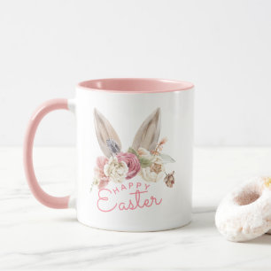 Caneca Orelhas de Coelho Florais Feliz Páscoa