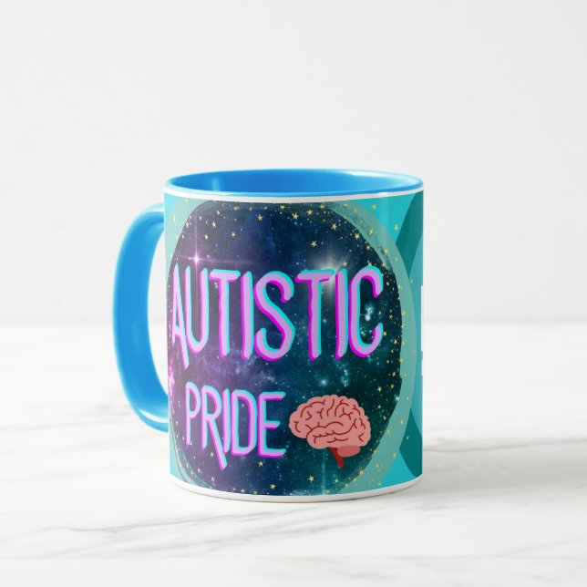 Caneca Orgulho Autista Cérebro Cereal Café Mug (Frente Esquerda)