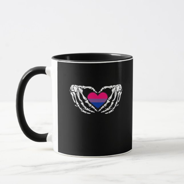 Caneca Orgulho Bissexual Skeleton Halloween Bi Gótico Hea (Esquerda)